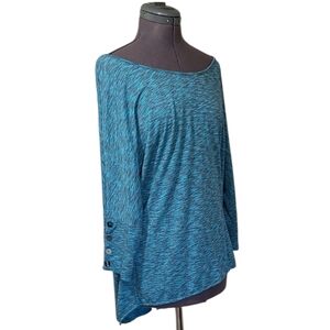 SM Neon Buddha Blue Heathered Long Doleman Sleeve Top with Button Detail Cuffs